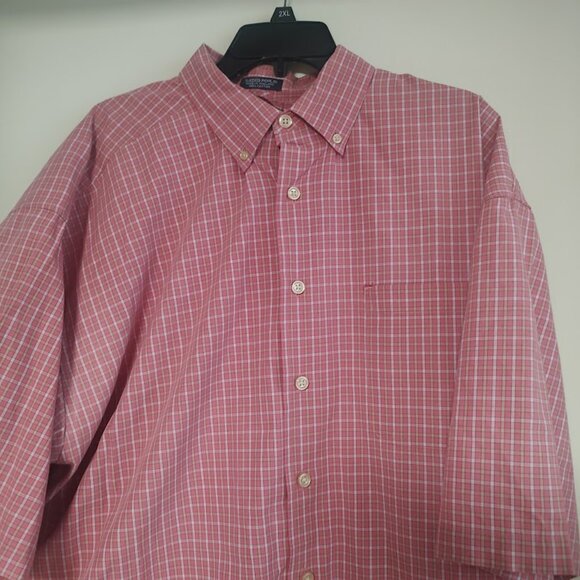 Izod Sueded Poplin Salmon Plaid Short Sleeve Button Down Shirt Size Men's 2XLT - Picture 2 of 2